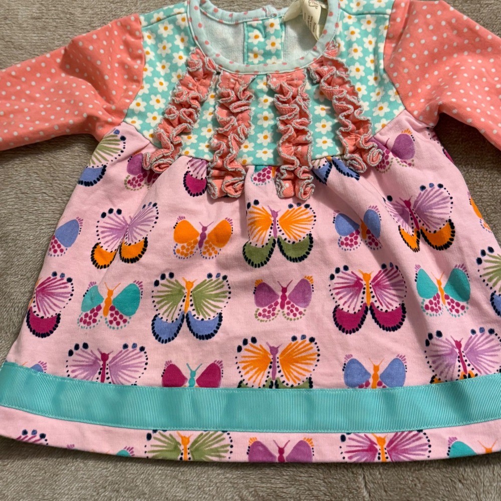Matilda Jane The Adventure Begins Butterfly Floral Ruffle Tunic Top 6-12M - Picture 5 of 8